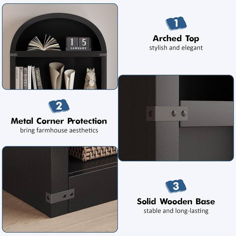 71.65" Tall Farmhouse 5-Tier Arched Bookcase, Display Storage Shelf - N/A