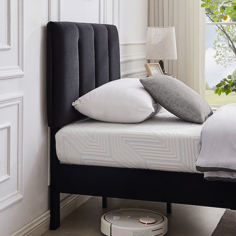 Javlergo Velvet Upholstered Platform Bed Frame with Adjustable Headboard
