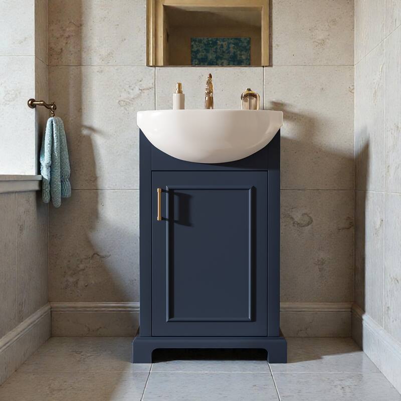 20" Bathroom Vanity with Bulged Ceramic Sink, French Style Freestanding Single Vanity with Soft-Close Door - Blue