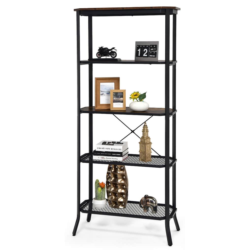 Gymax 5 Tier Bookshelf Standing Storage Shelf Unit for Kitchen Living