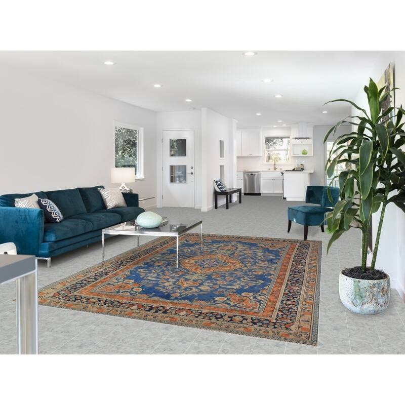 Blue & Orange Tabriz Persian Area Rug Handmade Wool Carpet - 6'8"x 9'3"