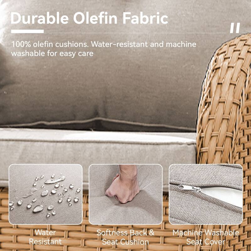 Gymojoy Outdoor Wicker Loveseat with Coffee Table and Outdoor Cushions