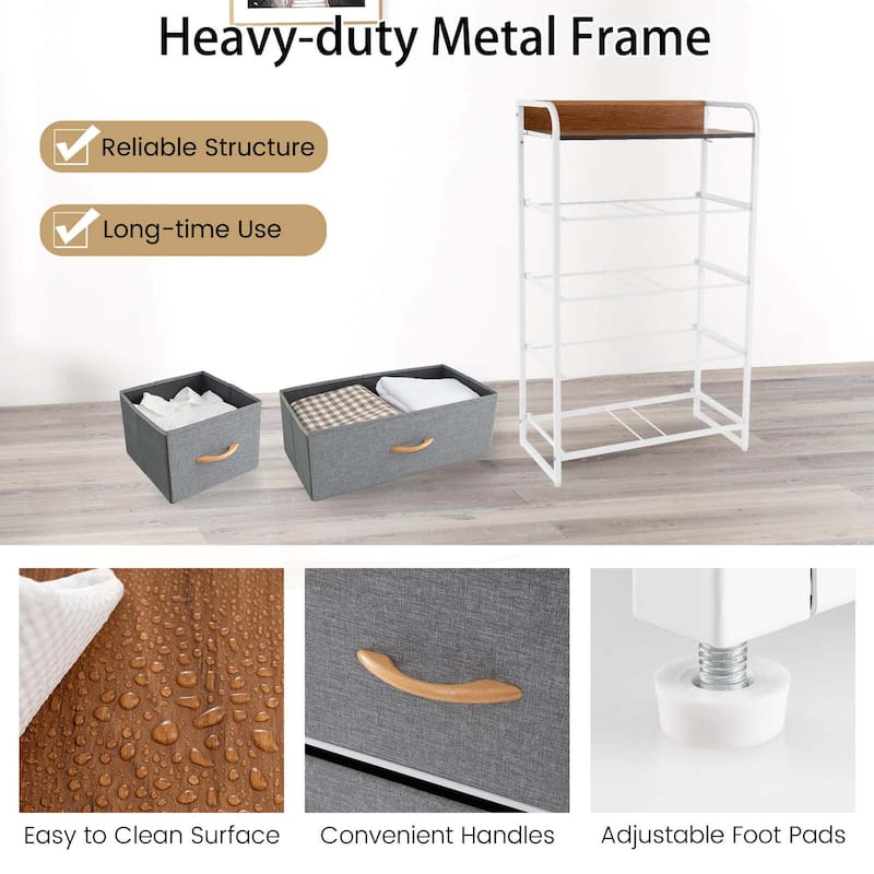 Costway 5-Drawer Dresser Storage 4-Tier Organizer Tower Steel Frame