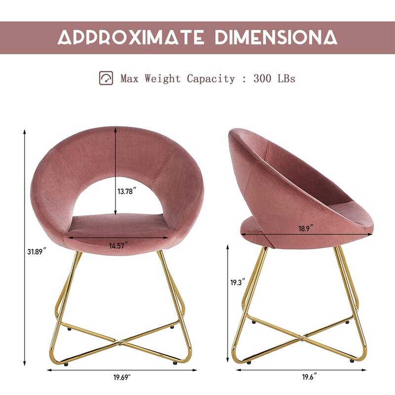 Velvet Chair Set of 2, Golden Metal Legs Mid-Century Living