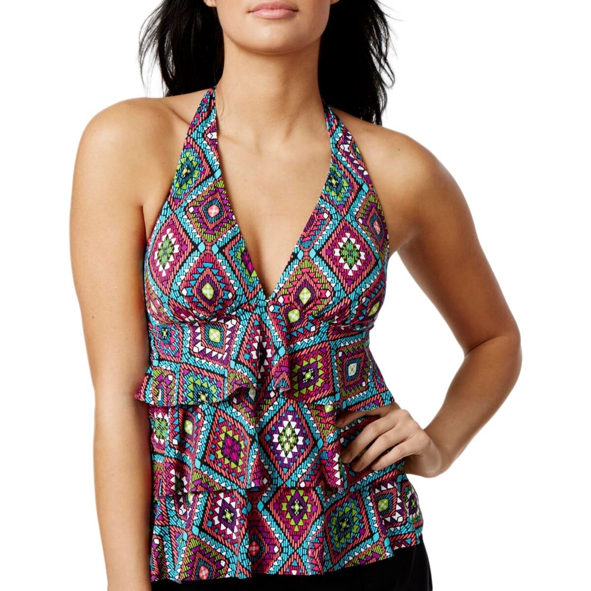 Shop Swim Solutions Womens Santa Fe Printed Tiered Swim Top