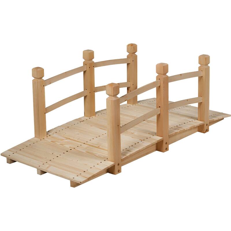 Costway 5' Wooden Garden Bridge Arc Stained Finish Footbridge Backyard - Wood - Natural - Medium