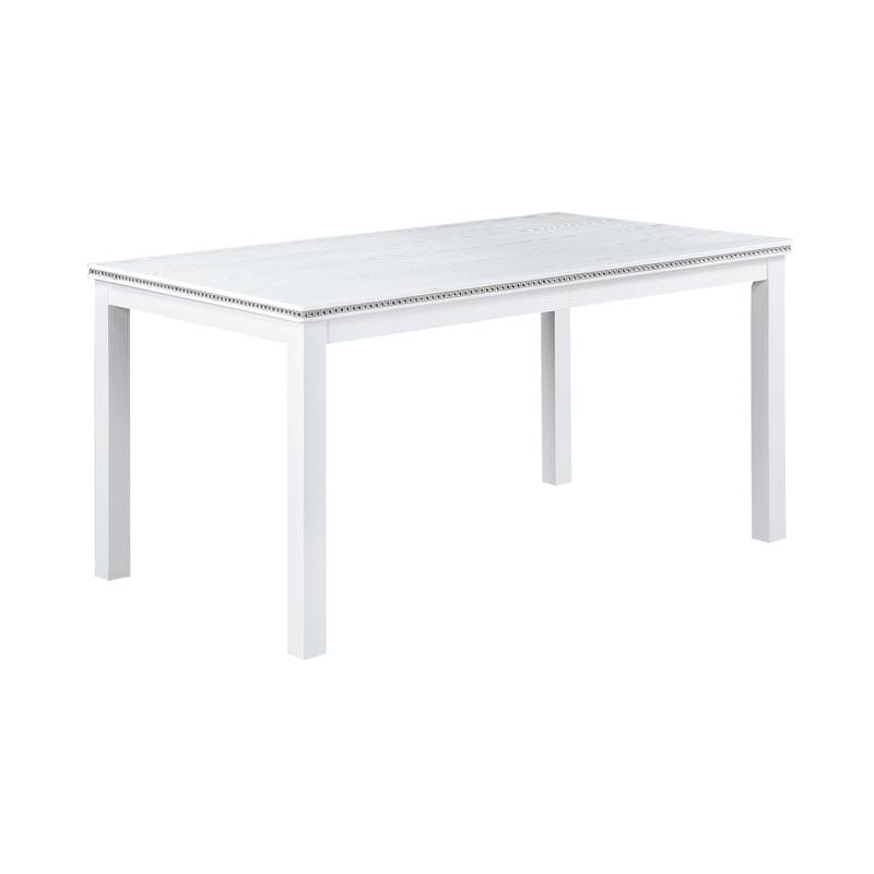 Kitchen Wooden Dining Table Set Rectangular Casual Dining Table with Crystal Accent Table Edge, 4 Dining Chairs, Bench