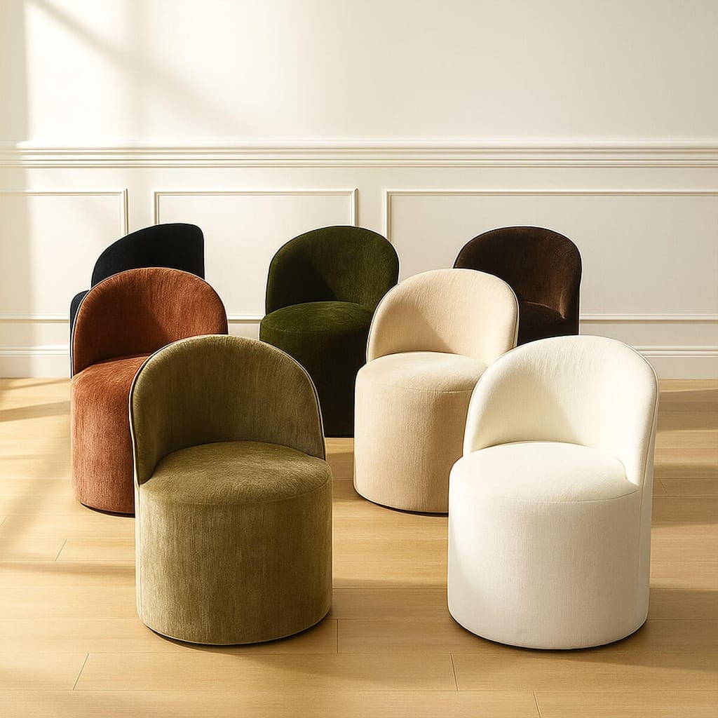 Chenille Rolling Upholstered Dining Chair with Castors (Set of 2)