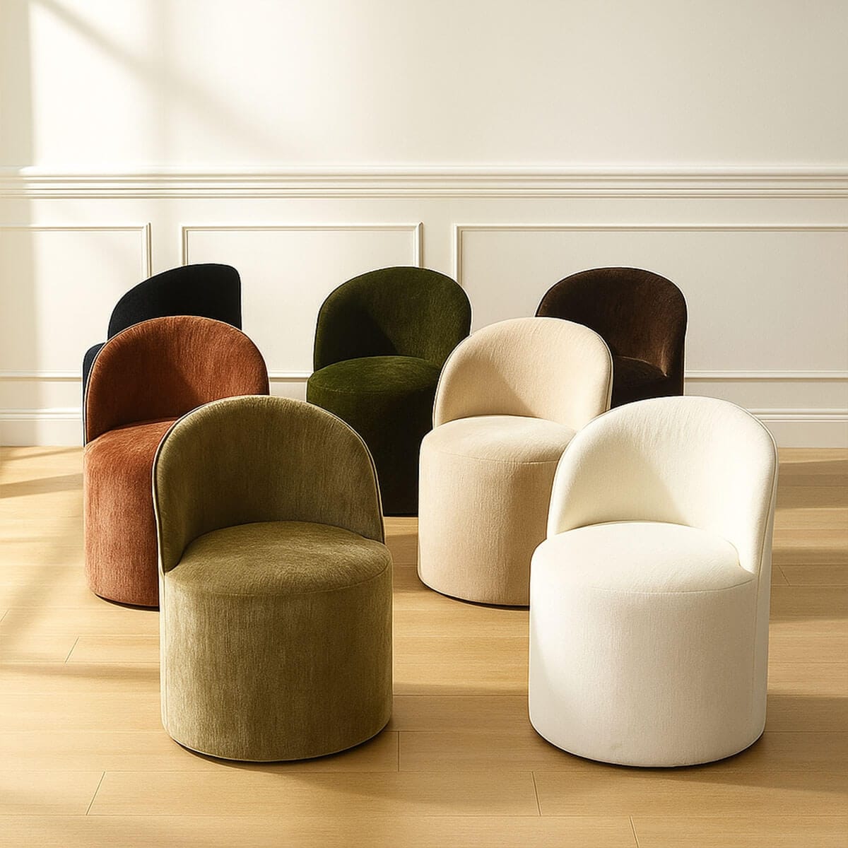 Chenille Rolling Upholstered Dining Chair with Castors (Set of 2)