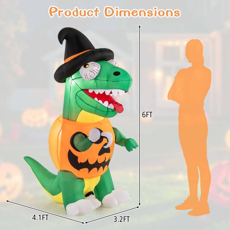 Costway 6 FT Inflatable Pumpkin Dinosaur with Built-in LED Lights & - See Details