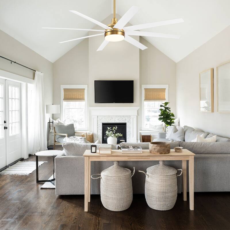 65" Gold LED Ceiling Fan with Light Remote-8 Blade - 65 Inch