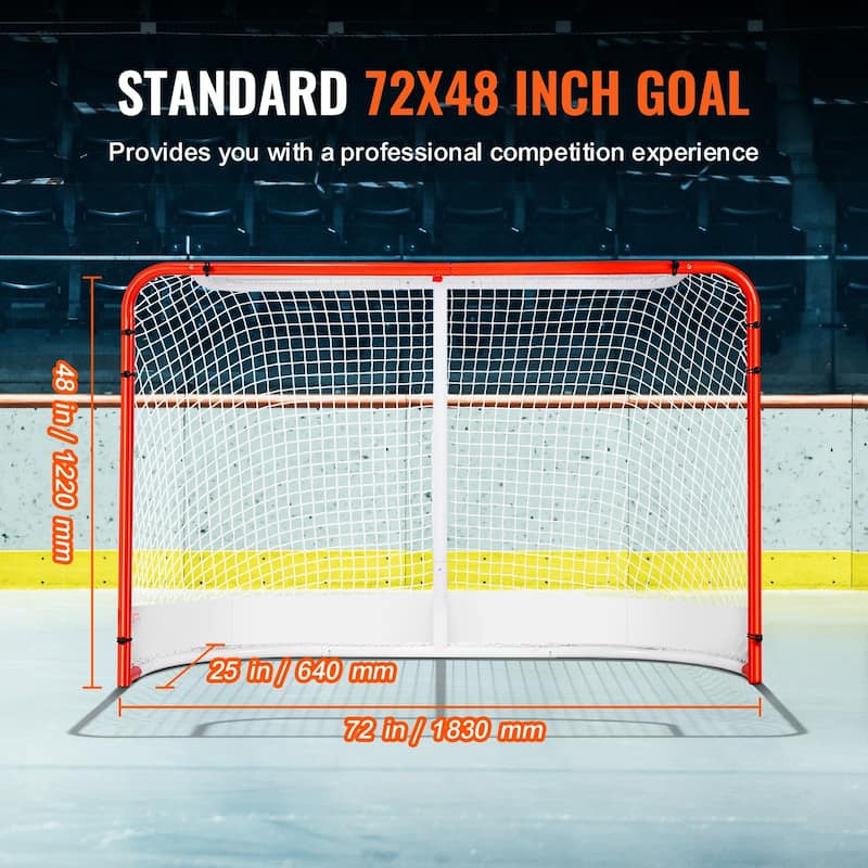 White Street Hockey Net with Orange Steel Frame Perfect for Indoor and Outdoor