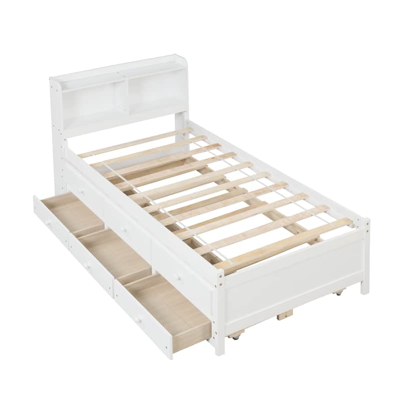 Platform Bed With Bookcase, Trundle, Drawers