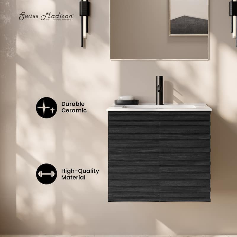 Cascade 24" Wall-Mounted Bathroom Vanity In Black Oak With Sink Top - 24