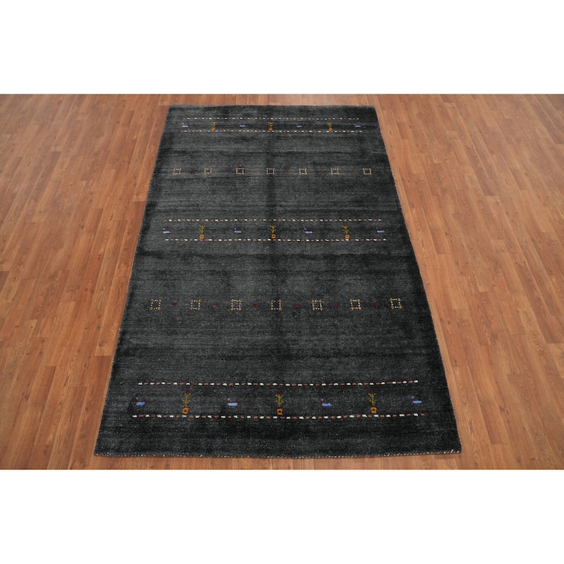Hand Knotted Oriental 100% Wool Carpet Tribal Animal Pictorial Greys & Charcoal Gabbeh Area Rug - 7' 11'' X 5' 0''