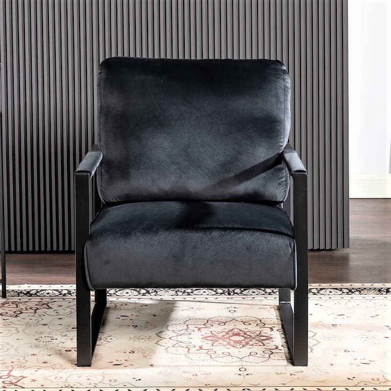 Hosam 25.4" Velvet Upholstery Metal Arms Chair - Black