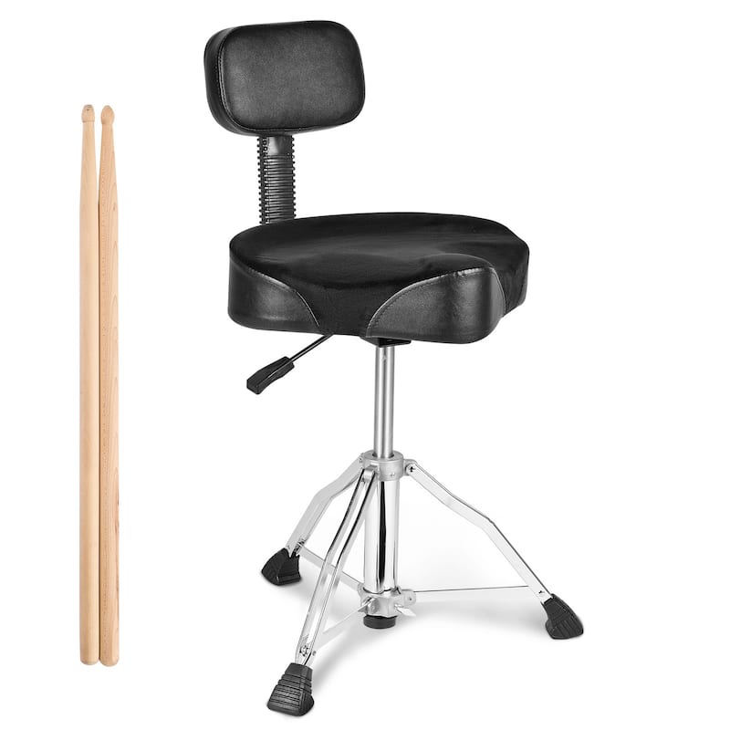 Drum Throne with Backrest ydraulic Saddle Padded Drum Stool Seat with Anti-Slip Feet Drumsticks