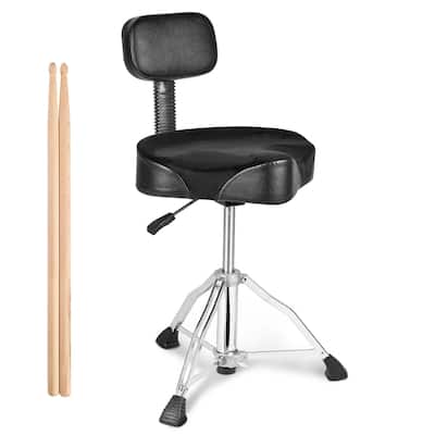 Drum Throne with Backrest ydraulic Saddle Padded Drum Stool Seat with Anti-Slip Feet Drumsticks