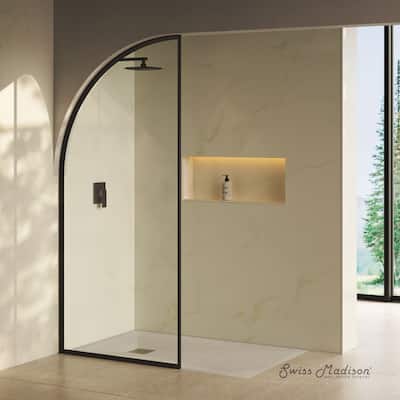 Demi 34 X 76 Framed Fixed 3/8 In. (10Mm) Clear Tempered Glass Shower Door With Black Matte Frame - 34 x 76
