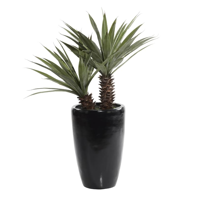 Faux Foliage Dracaena Artificial Plant with Realistic Leaves and Black Fiberglass Pot - Green - Roche River Decor - Green - 30"W, 37"H
