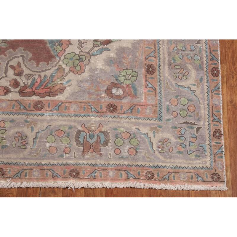 Vintage Tabriz Persian Vintage Area Rug Handmade Brown Wool Carpet - 6'8"x 10'0"