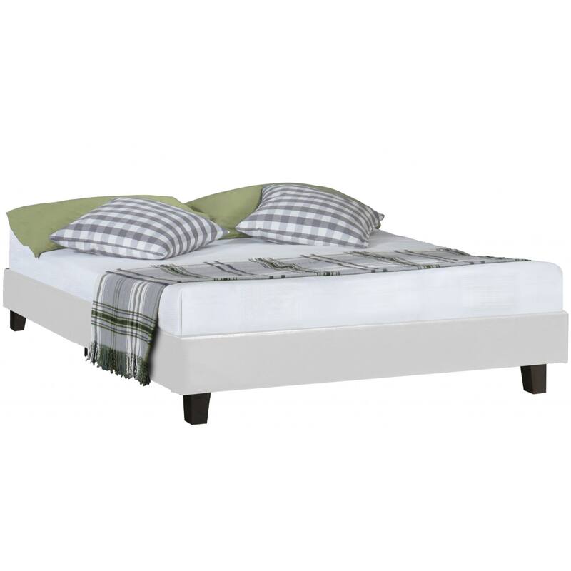 Contemporary Platform Bed Frame in Faux Leather with Slats and Solid Wood Support for Bedroom