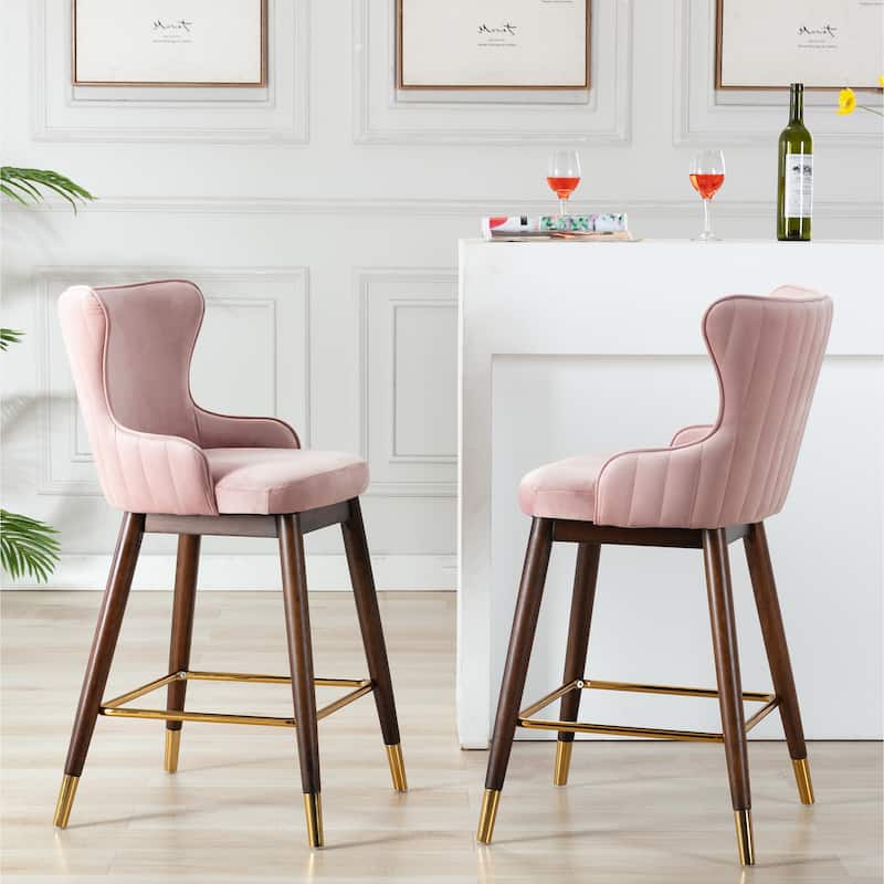 Upholstered Counter Height Wingback Stools,Set of 2