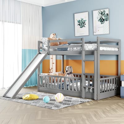 Twin Over Twin Bunk Bed with Slide and Ladder, Gray_Old SKU:LP000009AAE_