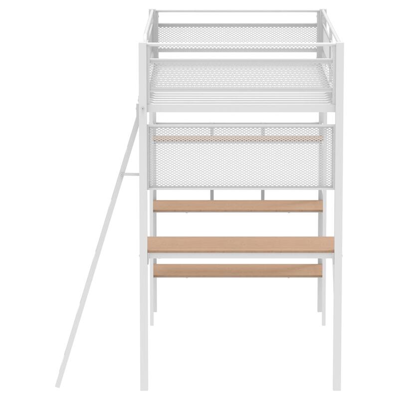 Campus 3-shelf Metal Twin Workstation Loft Bed