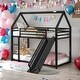preview thumbnail 1 of 26, Modern Black Twin Over Twin House Bunk Bed With Convertible Ladder and Slide
