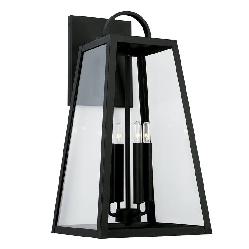 Leighton 12" 4-light Outdoor Wall Lantern w/ Clear Glass - Black