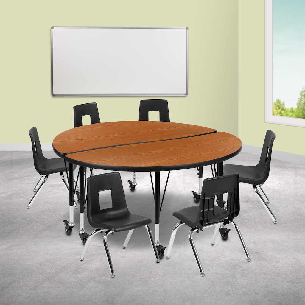 Mobile 47.5" Circle Wave Flexible Activity Table - 14" Student Stack Chairs