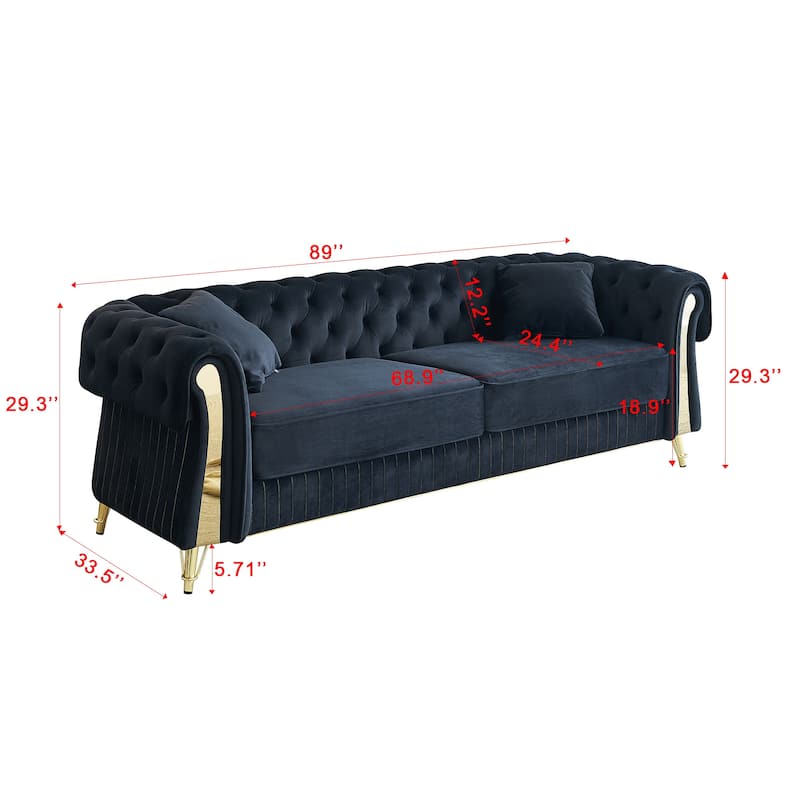 Elegant Chesterfield Modern Tufted Velvet Sofa with Titanium Gold Accents