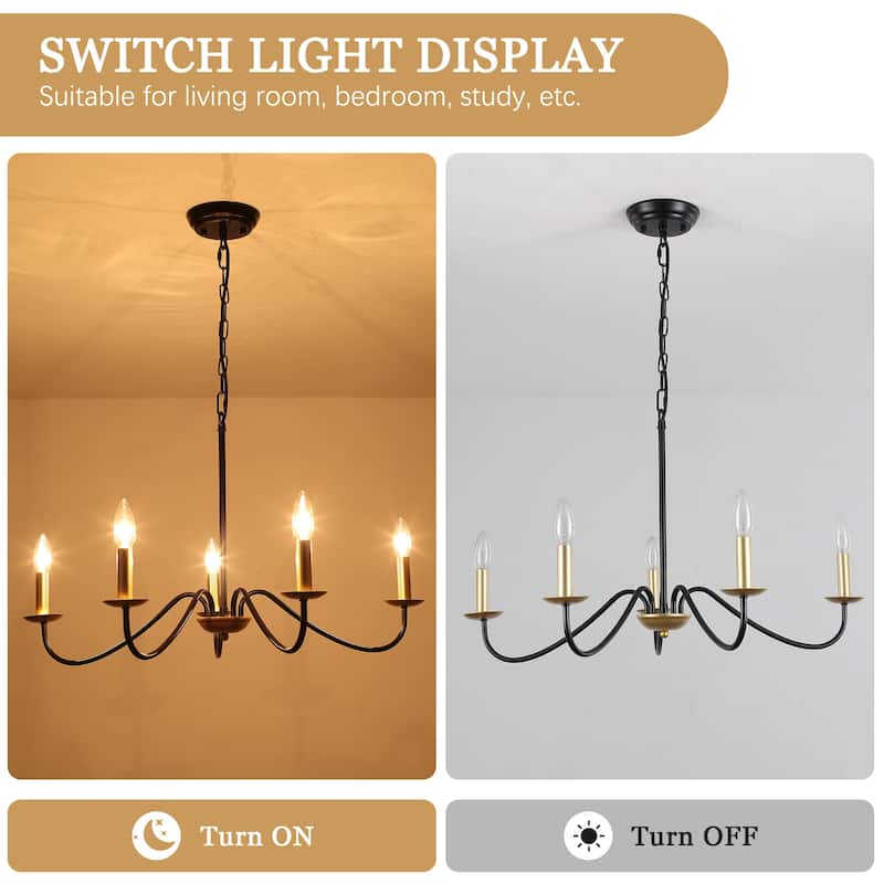 5-Light Rustic Farmhouse Candle Chandelier for Bedroom, Kitchen, Living Room and Foyer