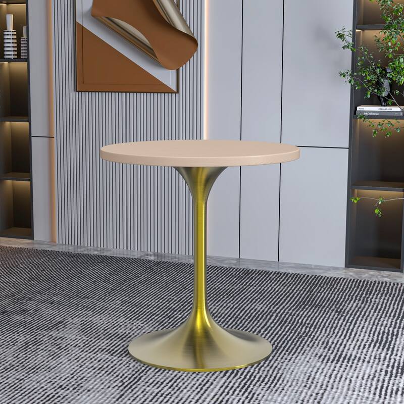 LeisureMod Verve 27" Round Dining Table with MDF Wood TableTop and Brushed Gold Base for Kitchen & Dining Room