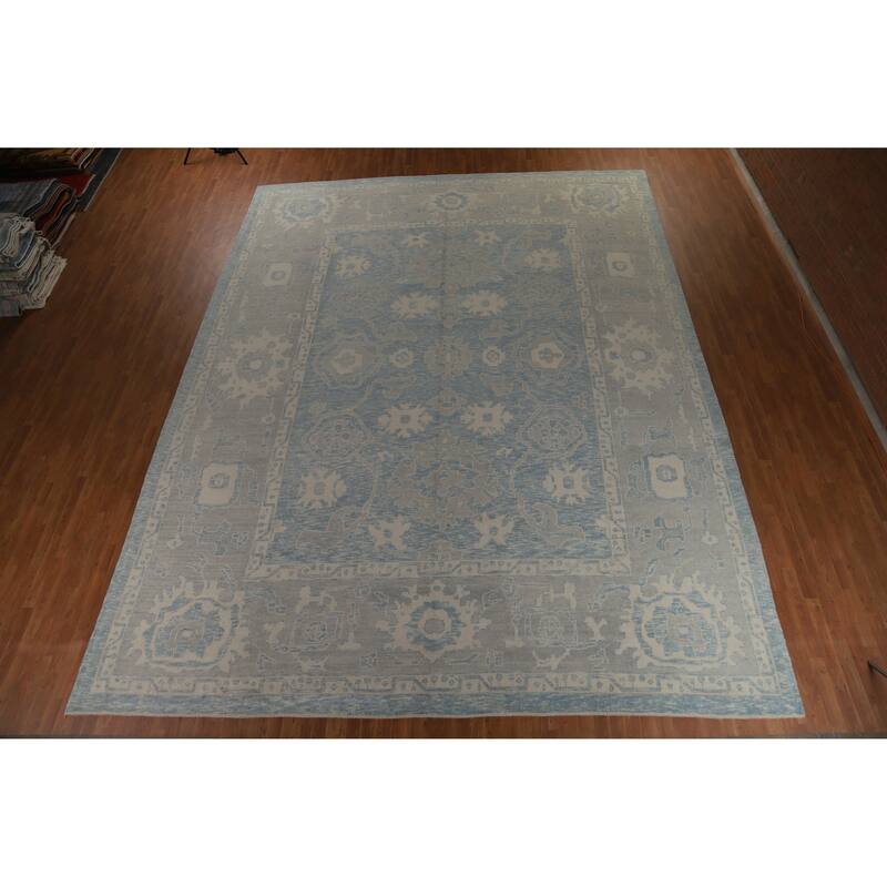 Hand Knotted Oriental 100% Wool Carpet Transitional All-Over Navy Blue & Blues Oushak Area Rug - 17' 7'' X 13' 6''