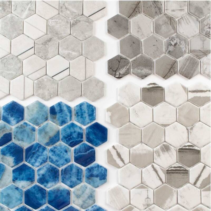 The Tile Life Eterna Hex 2x2 Denver Grey Glass Mosaic Floor, Backsplash & Wall Tile