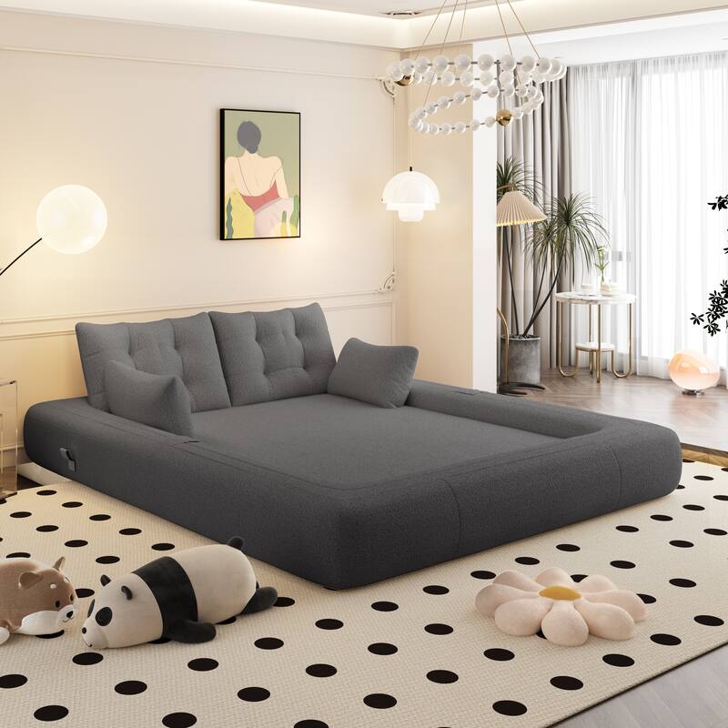 GDFStudio - Teddy Fabric 78.7" Multi-Functional Foldable Sofa Bed