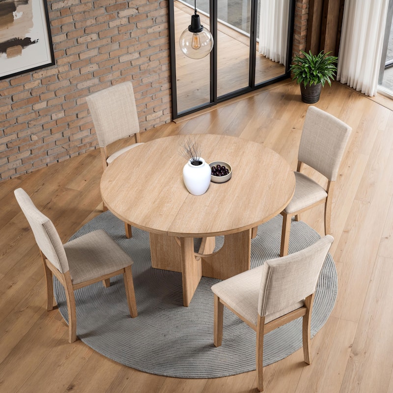 Furniture of America Zephyra Modern 5-Piece Wood Round Compact Dining Table Set