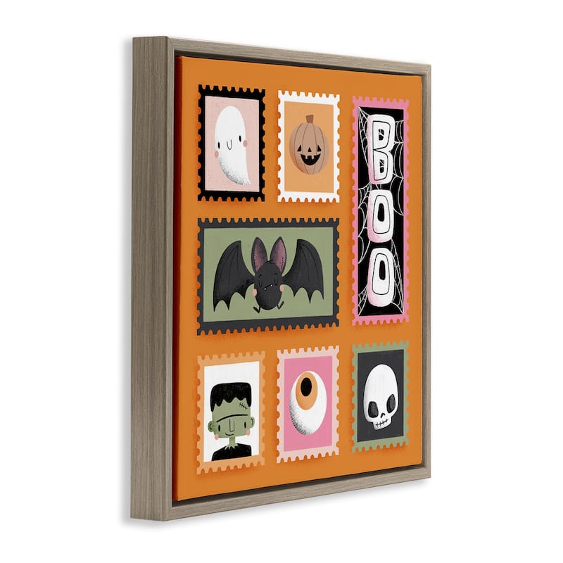 Stupell Spooky Cute Halloween Stamps Framed Floater Canvas Wall Art Design By Sarah Hickman