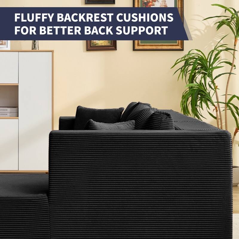 Mixoy W106'' Modern 2-Piece Free Combination Corduroy Upholstered L-Shaped Modular Sectional Sofa with Right Chaise and Pillow