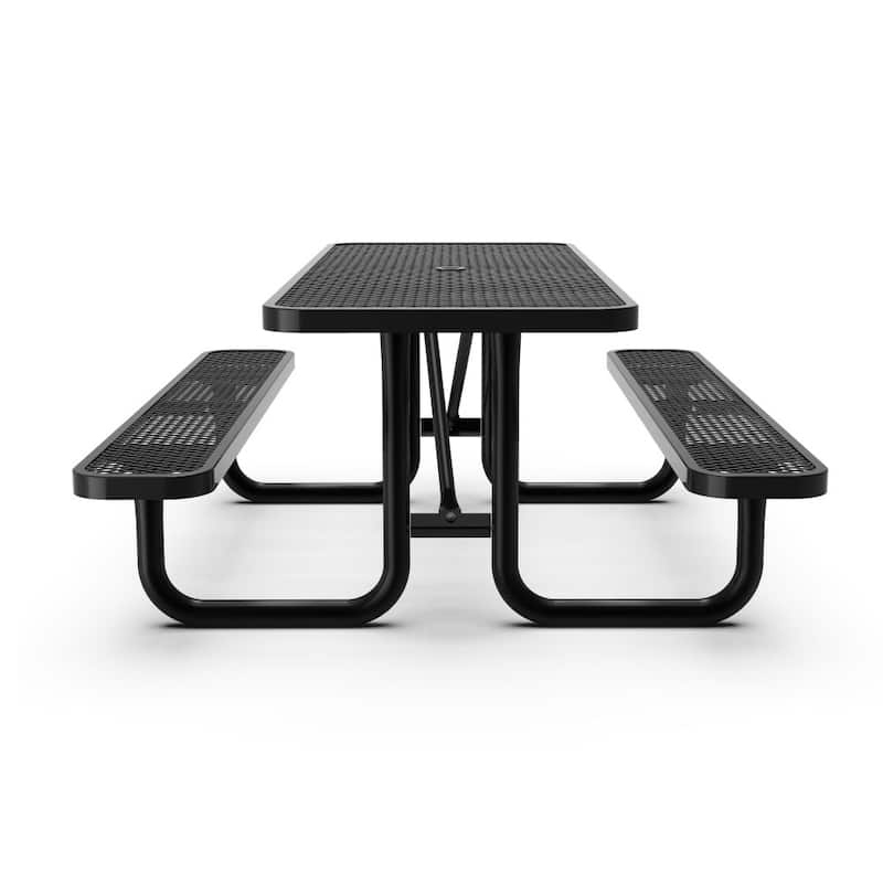 Commercial Grade Expanded Mesh Metal Outdoor Picnic Table - 72.25"D x 61.75"W x 29.5"H