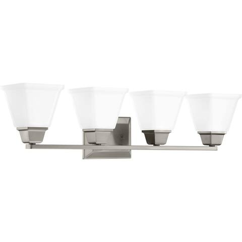 Clifton Heights Collection 4-Light Brushed Nickel Etched Glass Craftsman Bath Vanity Light