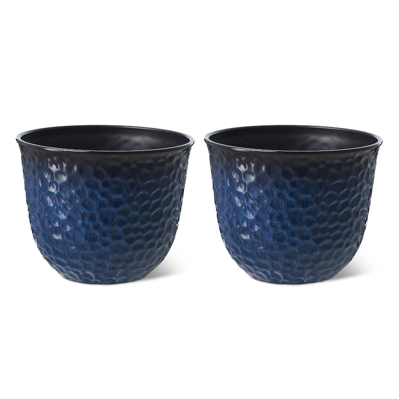 Glitzhome Honeycomb Textured Blue Green Faux Ceramic Pot Plastic Planter(Set of 2 / Set of 3)