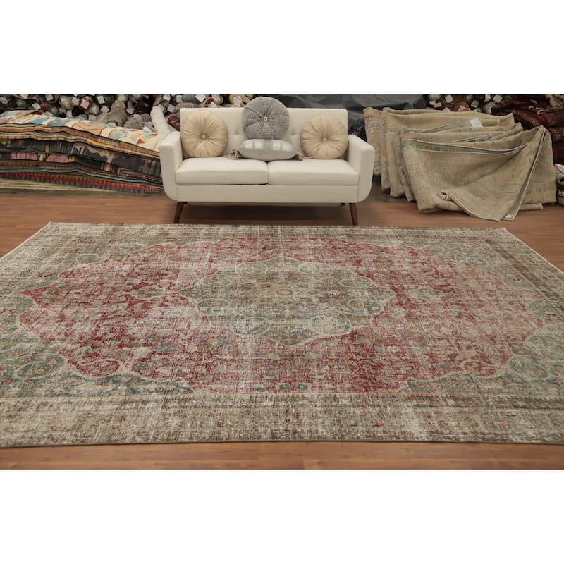 Hand Knotted Oriental 100% Wool Carpet Traditional Floral Red Tabriz Area Rug - 11' 10'' X 8' 8''