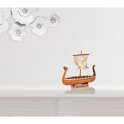 HomeRoots 10" Natural Solid Wood Hand Painted Decorative Boat - 12' X '10' X '7.5