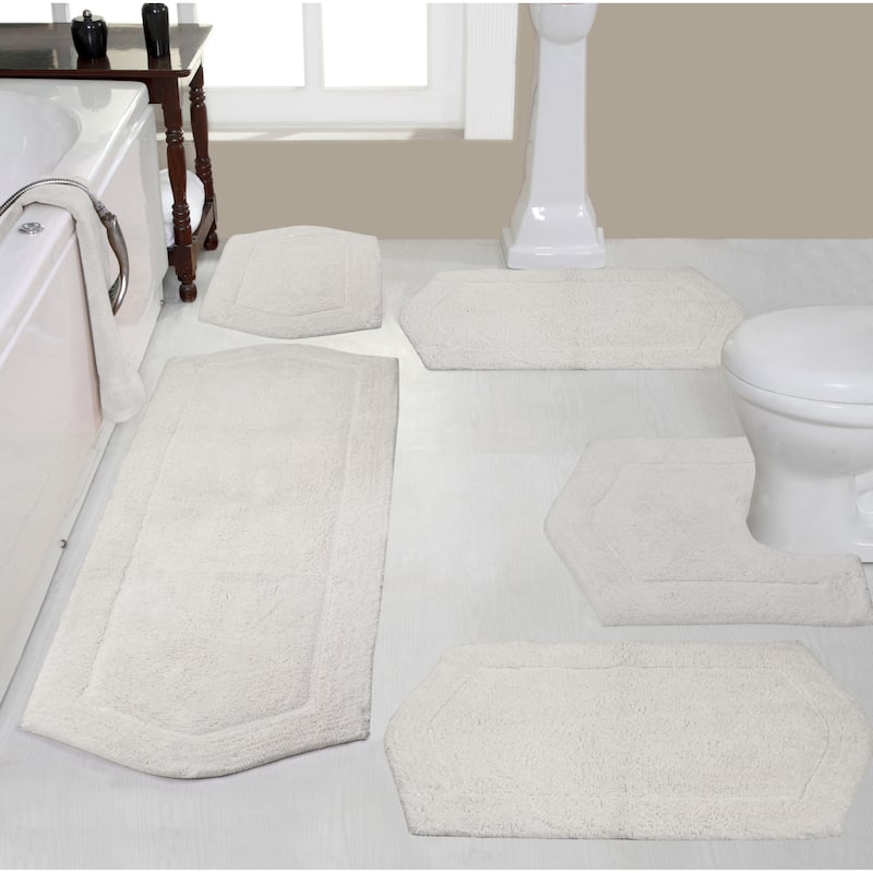 Waterford Collection 100% Cotton Non-Slip Bathroom Rug Set, Machine Washable Bath Rug, 5 Piece Bath Mat Set with Contour - Ivory