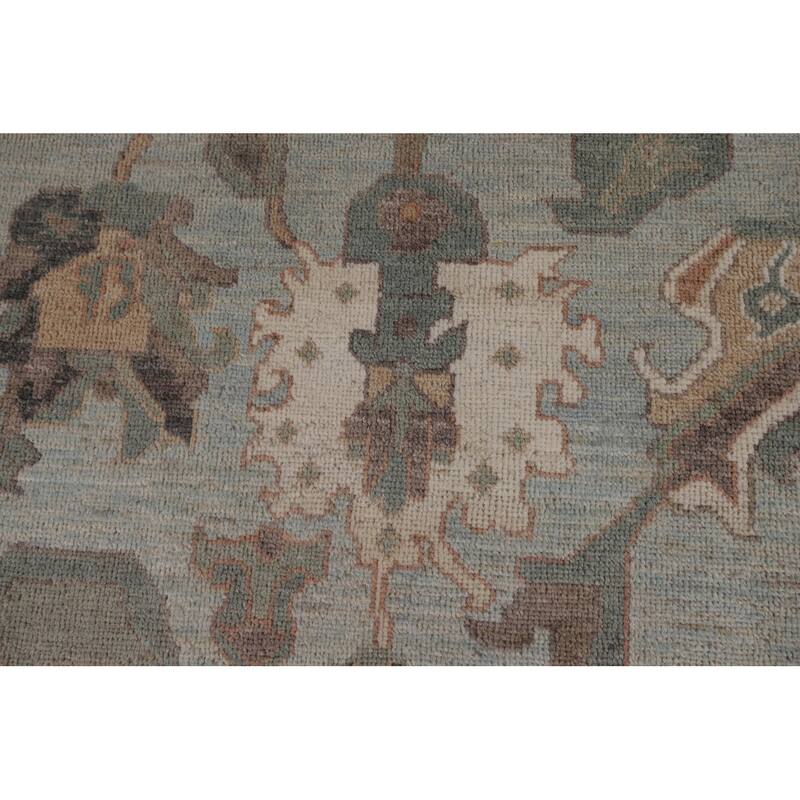 Blue Floral Oushak Turkish Area Rug Handmade Wool Carpet - 8'0"x 9'7"