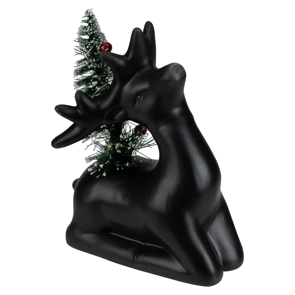 6" LED Ceramic Sitting Reindeer with Christmas Tree, Warm White Lights