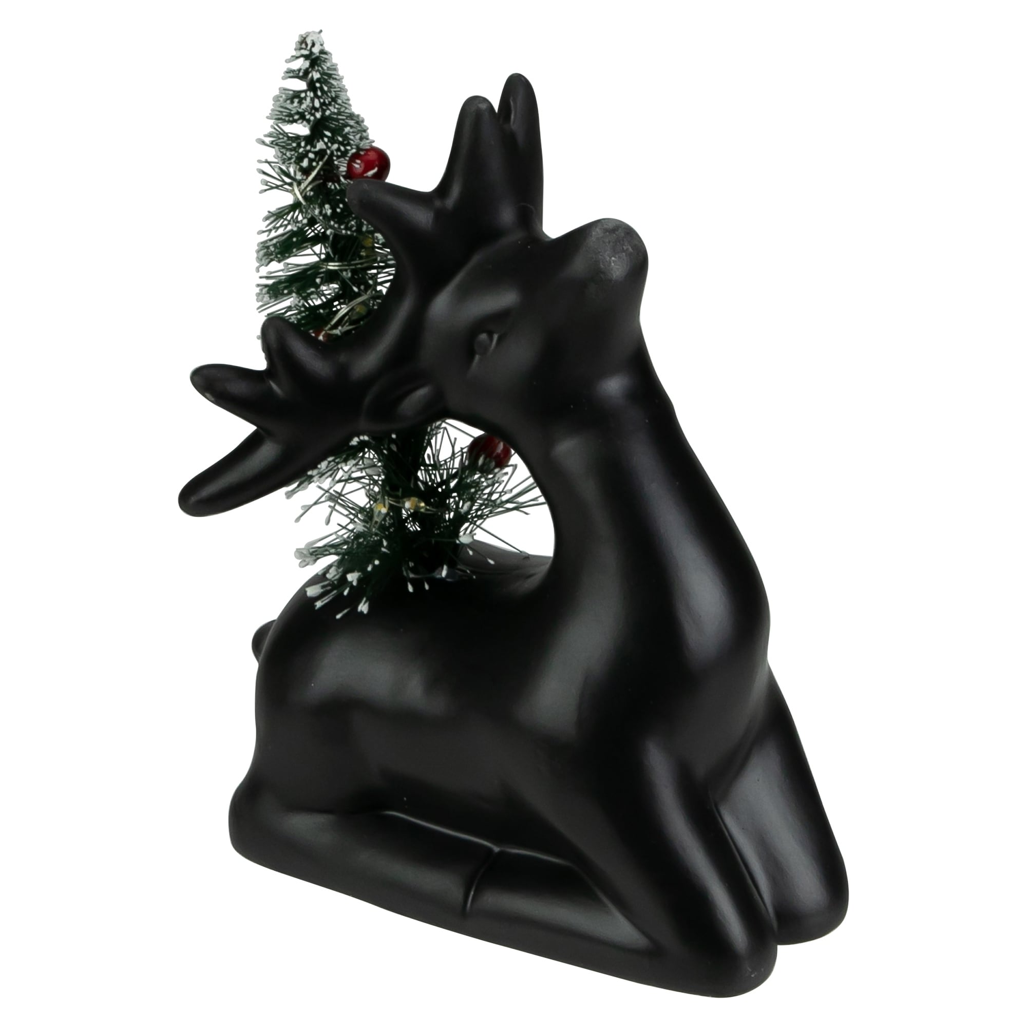 6" LED Ceramic Sitting Reindeer with Christmas Tree, Warm White Lights